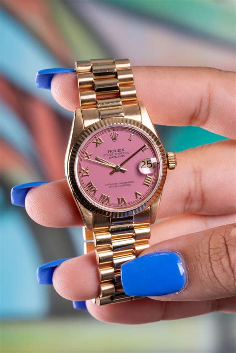 gold rolex watch with pink face|rolex 34 datejust pink face.